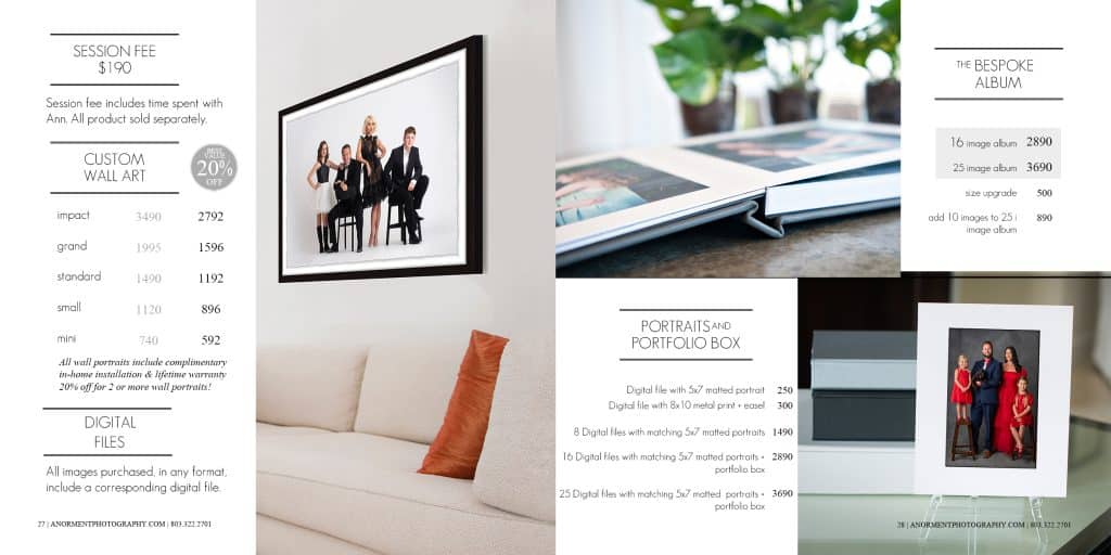 Pricing page Family Portraits